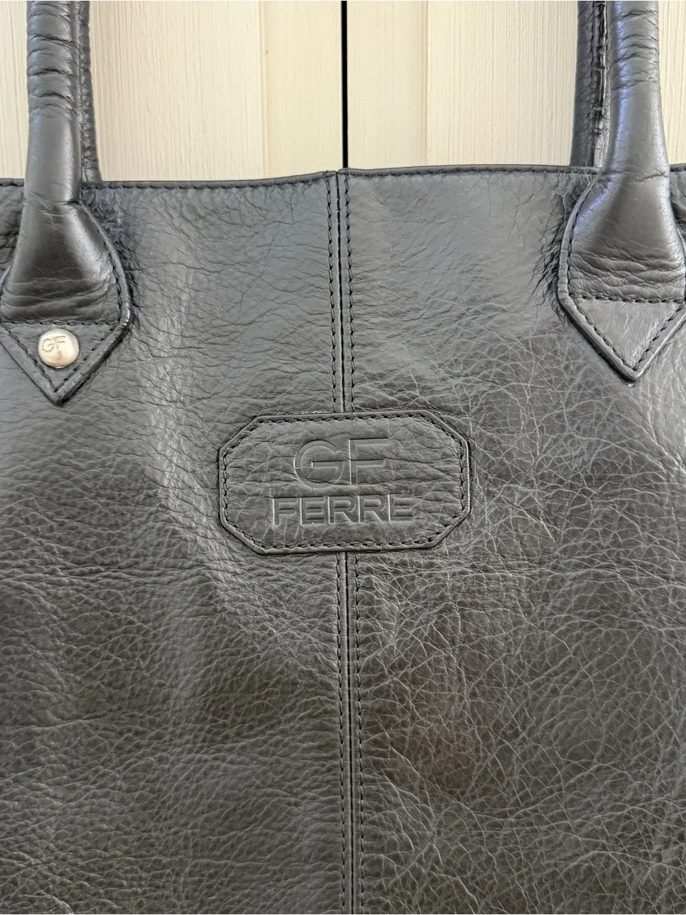 GF Ferre Leather Black Unisex Tote Bag Purse